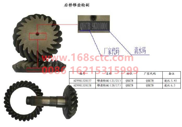 AZ9981320158-SINOTRUK HOWO-Rear axle basin angle teeth i=6.5 17/28tooth 31key-ZhongQiAC16MinYongQiao