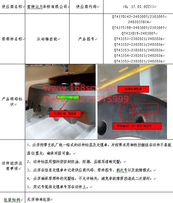 QT469S0-2402020-FAW-Basin angle teeth i=3.7 (driver and slave bevel gear pairing)-QingDaoZhongLi153Qiao