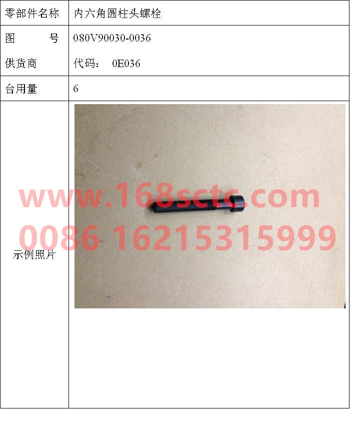 080V90030-0036-SINOTRUK HOWO-Hex socket head cap bolts-ZhongQiFaDongJiMC07.21-40