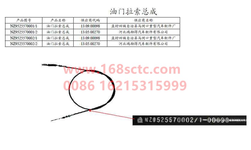 NZ9525570001-SINOTRUK HOWO-Throttle cable L=2000-HaoYun2009Kuan