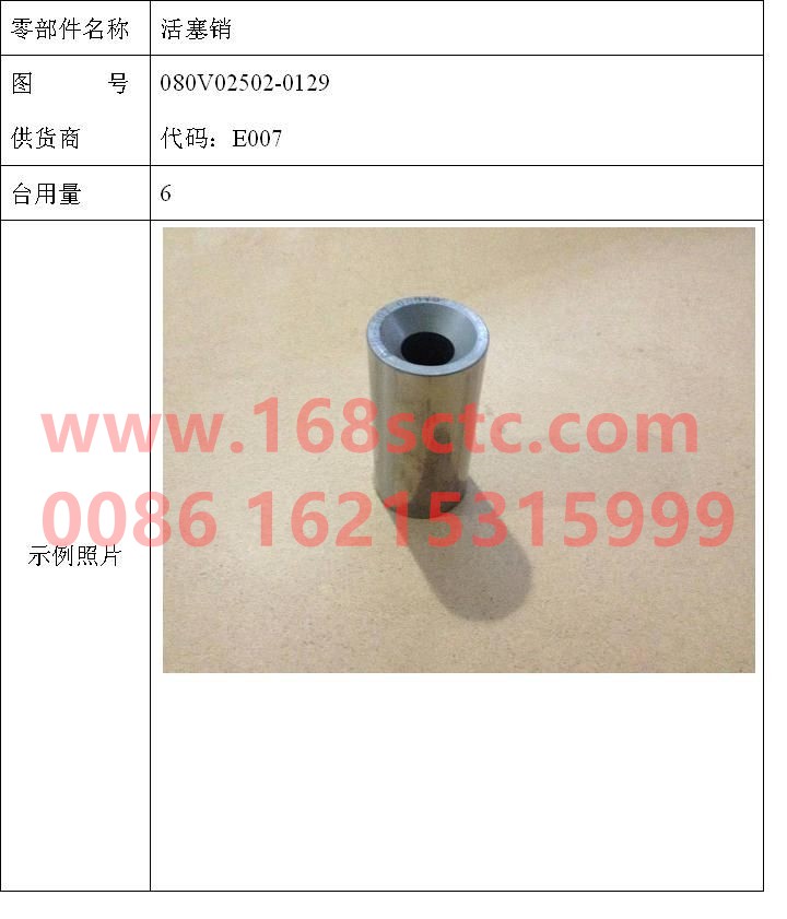 080V02502-0129-SINOTRUK HOWO-piston pin-ZhongQiFaDongJiMC07.34-40